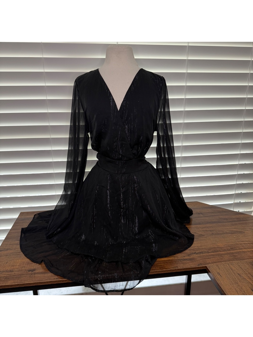 Japna Black Long Sleeve A-Line Dress with Metallic Detail Size XL